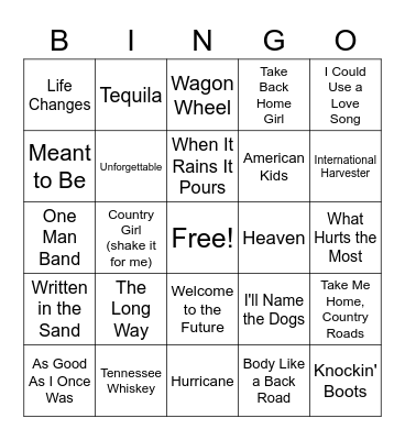 Country Bingo Card