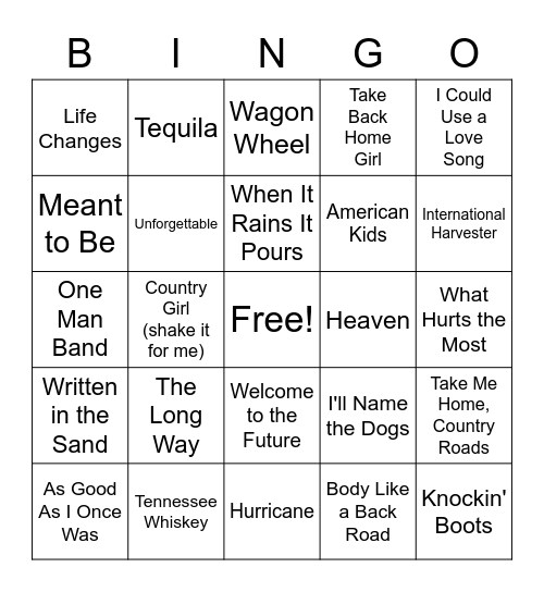 Country Bingo Card