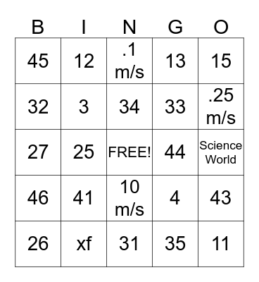 Science Bingo Card