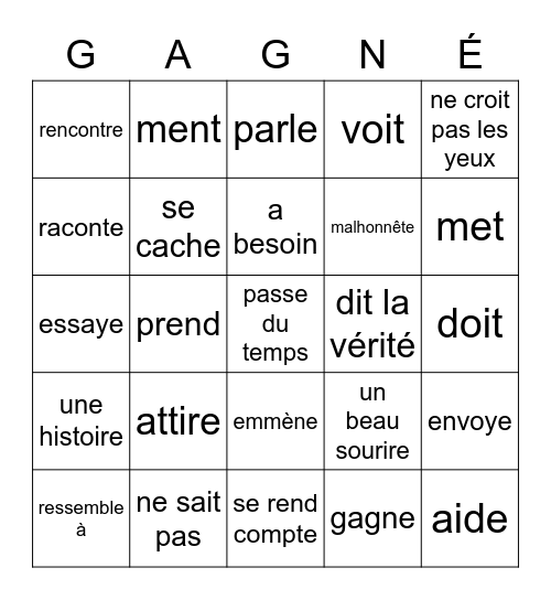 Nouveau Vocabulaire Bingo Card
