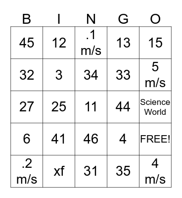 Science Bingo Card