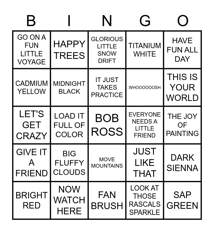 Bob Ross Bingo Card