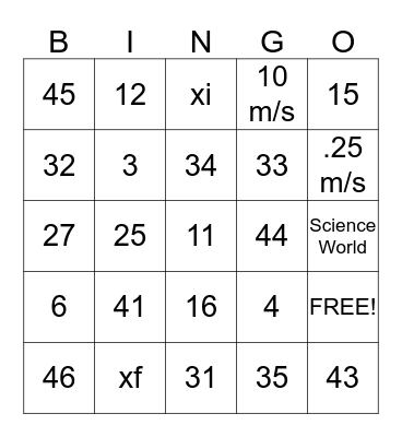 Science Bingo Card