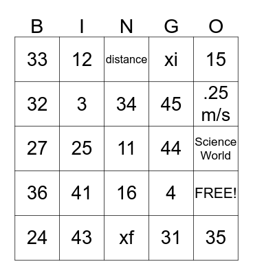 Science Bingo Card