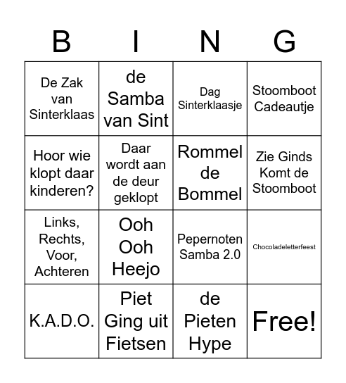 Sinterklaas Bingo Card