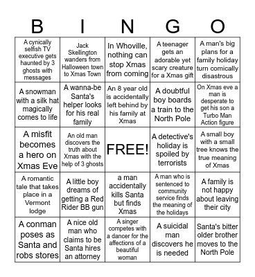 Holiday Movies Bingo Card