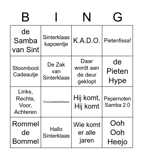 Sinterklaas Bingo Card