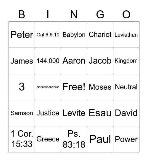 Bible Bingo Card