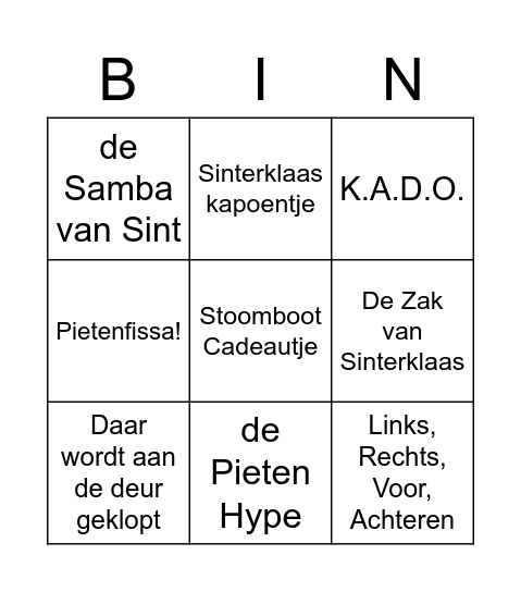 Sinterklaas Bingo Card