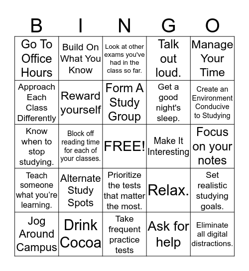 Making A's  Bingo Card