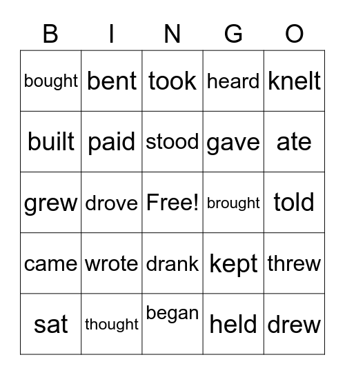Irregular Verbs Bingo Card