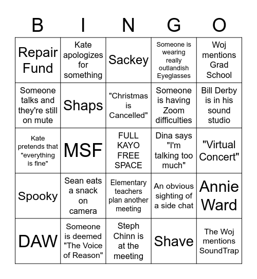 Music Department Bingo Card