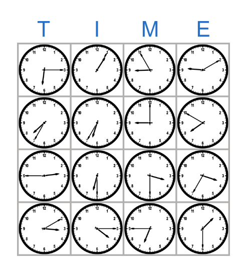 Telling Time Bingo Card