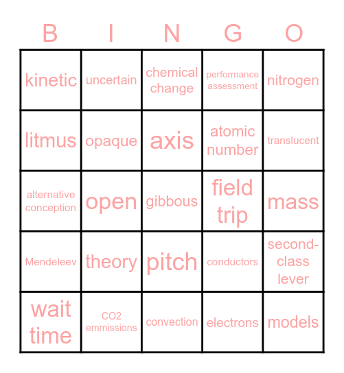 Science Final Bingo Card