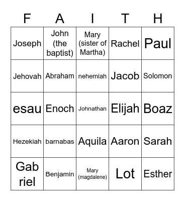 family worship bingo Card