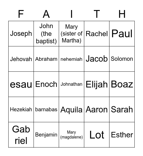 family worship bingo Card