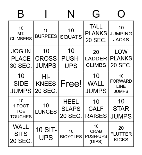 Activity Bingo Card