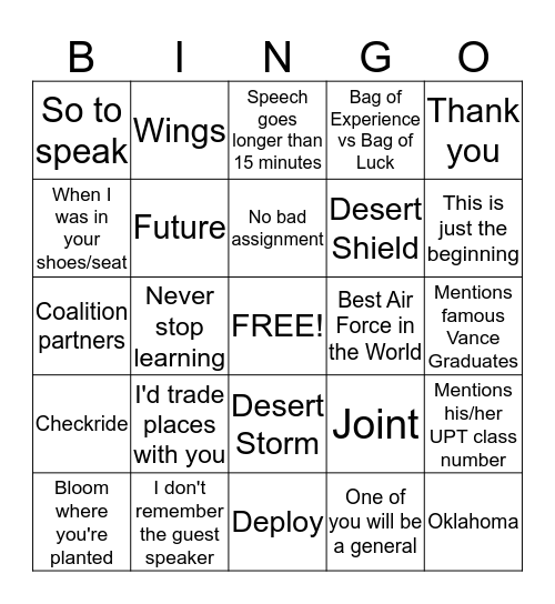 Graduation Bingo Card