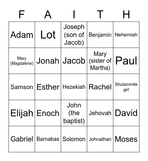 Family worship bingo Card
