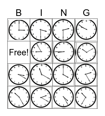 Telling Time Bingo Card