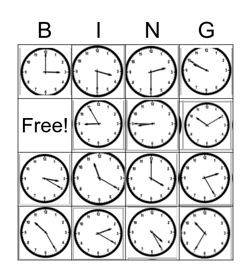 Telling Time Bingo Card