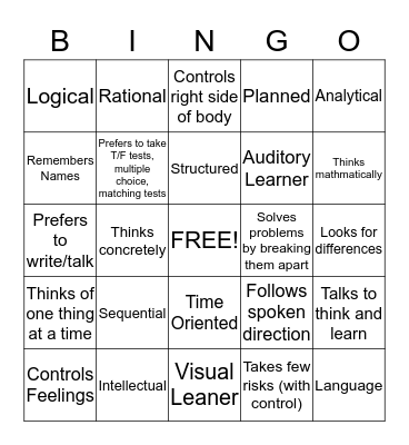 Study Skills Bingo Card