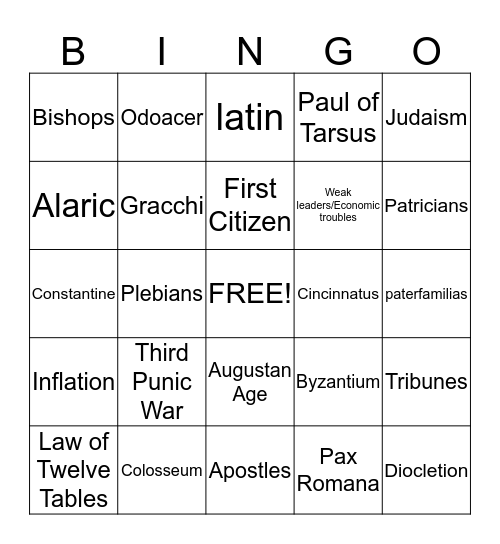 Chapter 6 Bingo Card