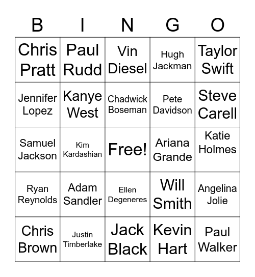 Celebrity Bingo Card