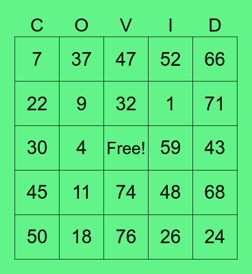 COVID 2020 Bingo Card