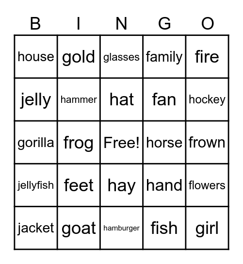 Beginning Sounds       f  g  h  j Bingo Card