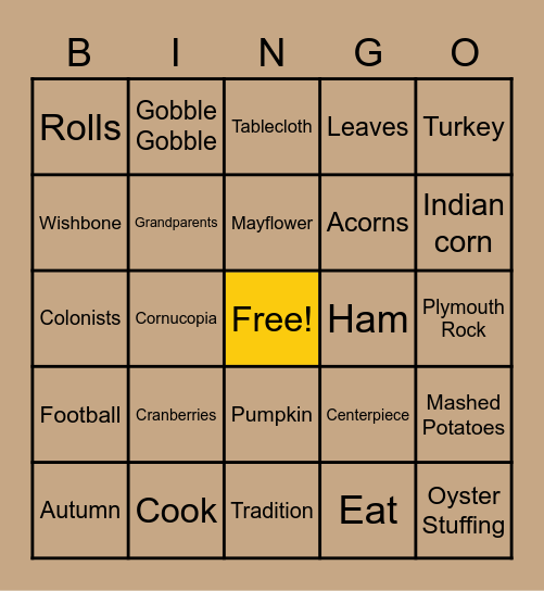 A++ Thanksgiving Bingo Card