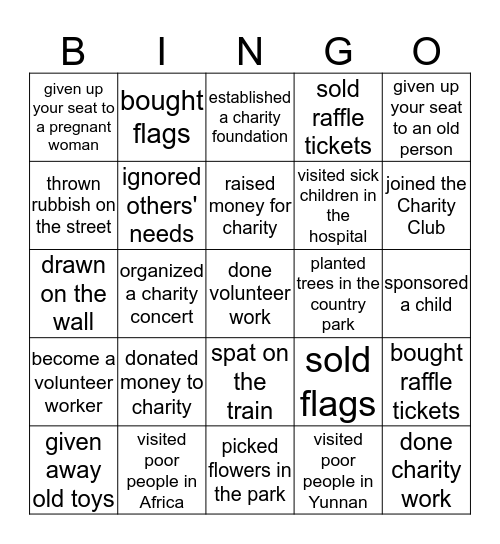 Have you ever played Bingo before? Bingo Card