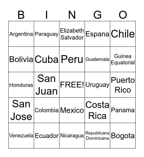 Paises y Capitales Bingo Card