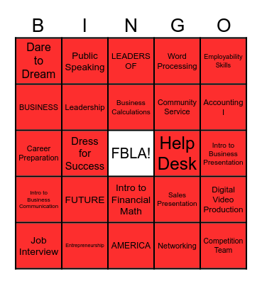 FBLA BINGO!!! Bingo Card