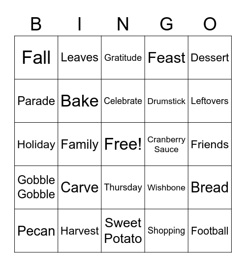Thanksgiving Bingo Card