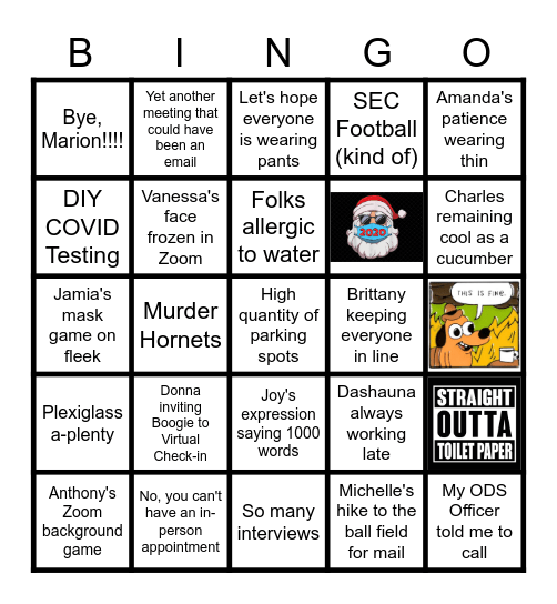 ODS Bingo - Pandemic Version Bingo Card