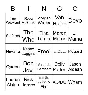 Mixed Up Playlist Artists Bingo Card