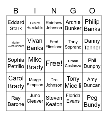TV Moms & Dads Bingo Card