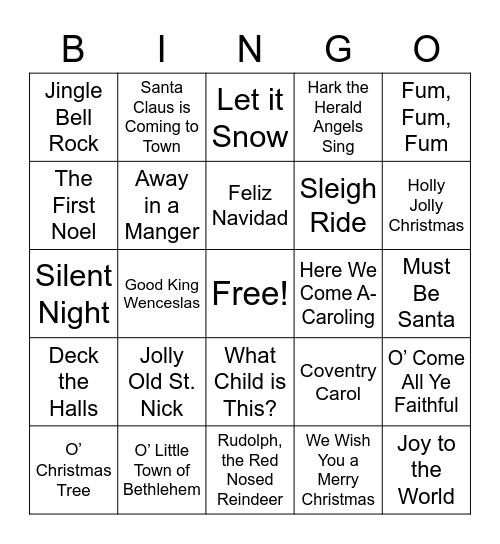 Christmas Carol Bingo Card