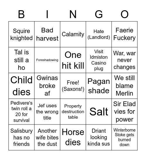 Pen of Dragons Bingo - Anarchy Bingo Card