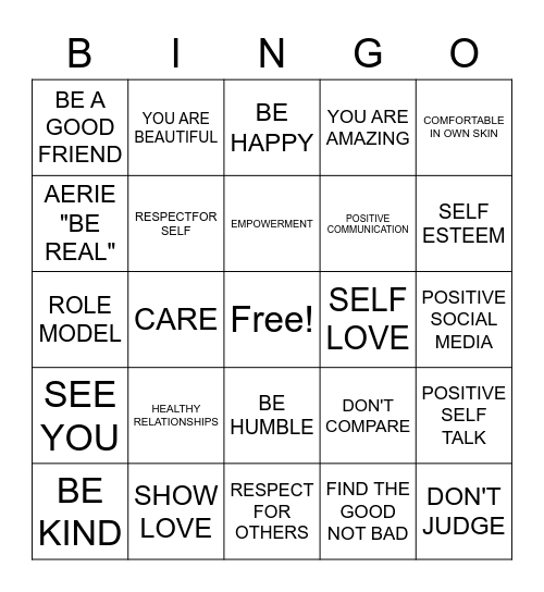 POSITIVE BODY LANGUAGE Bingo Card