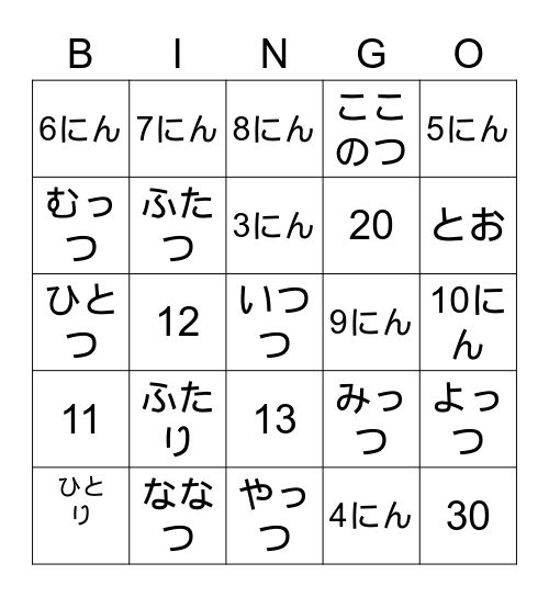 11/21 Intermediate 2 Bingo Card