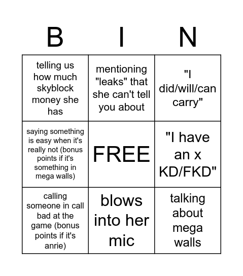 Trushi Bingo Card