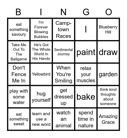 Coping Skills Bingo Card
