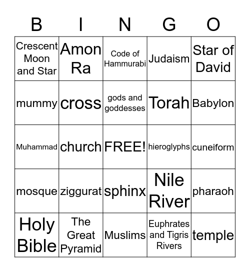 Early World Civilizations Bingo Card