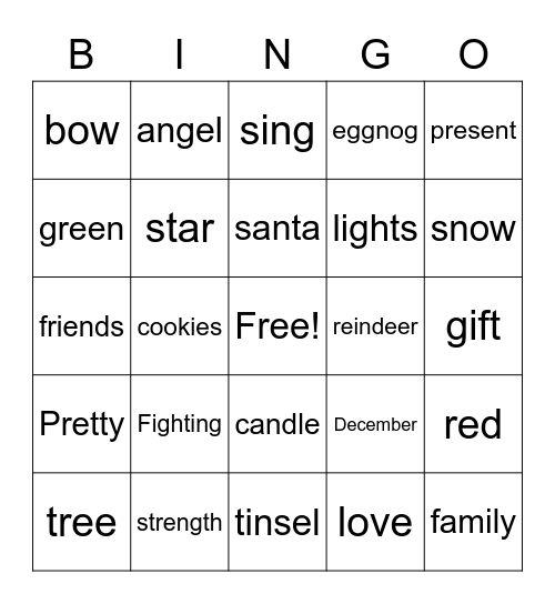 Fighting Pretty Holiday Bingo Card