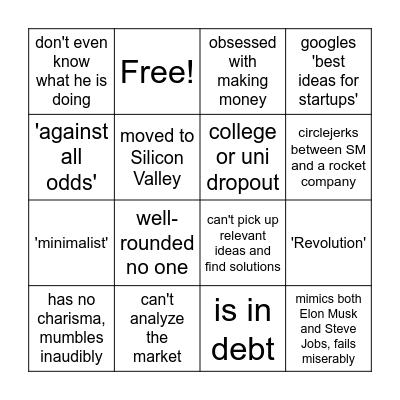 23 yo startuper bingo Card