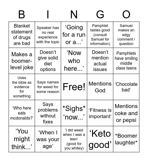 Health Day Bingo Card