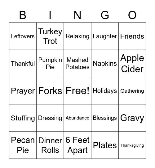 HSHO Turkey Bingo! Bingo Card