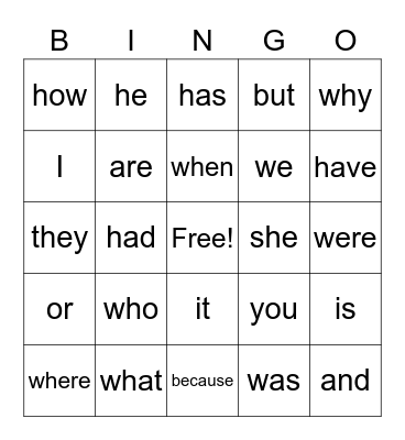 English Revision Bingo Card